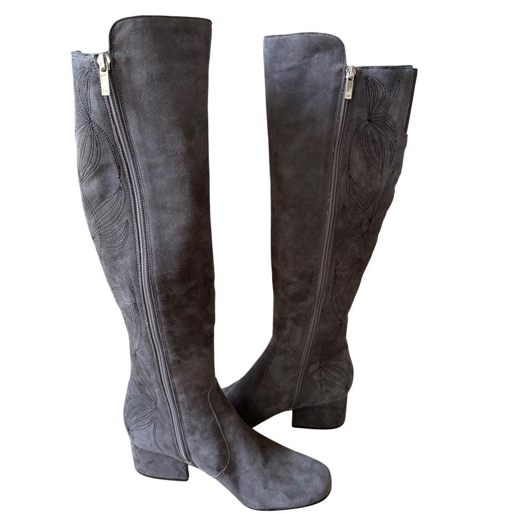 Marc Fisher LTD Grey Suede Embroidered Over The Knee Boots Block Heel Size 7M - Picture 6 of 8